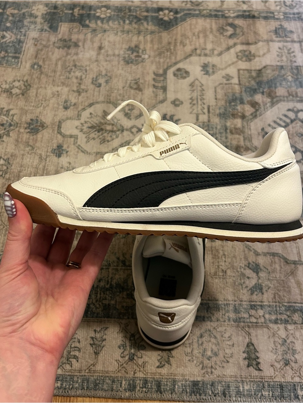 Puma White Leather Sneakers with Black Formstripe and Gum Sole